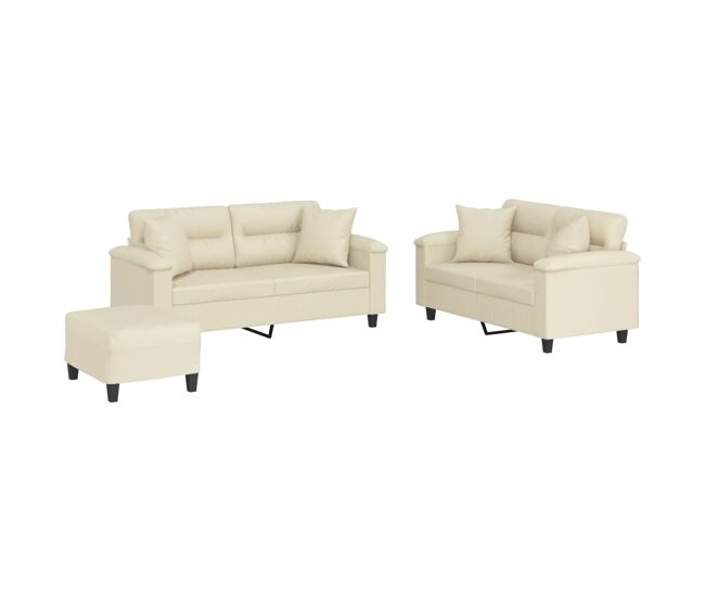 Vidaxl 3 pcs conjunto de sofás com almofadas couro artificial creme