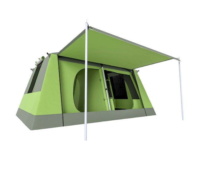 Outsunny tenda de campismo familiar para 4 pessoas impermeável 2000 mm com mosquiteira, gancho e bolsa de transporte anti-uv 405x305x225 cm verde