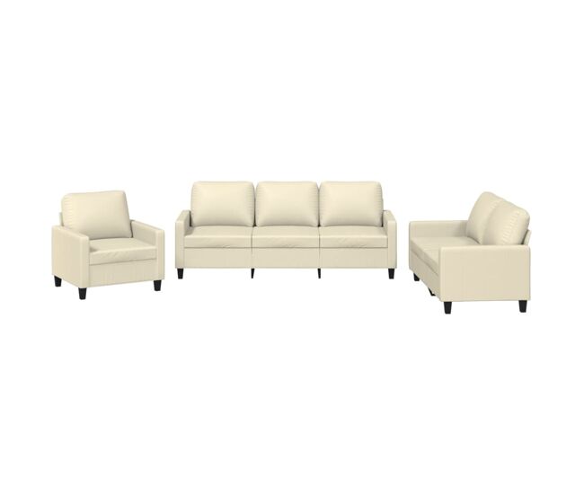 Vidaxl 3 pcs conjunto sofás c/ almofadões couro artificial cor creme