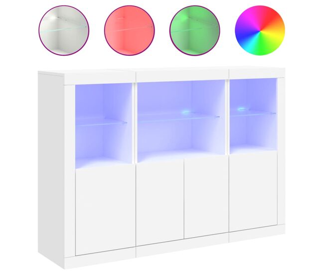 Vidaxl aparadores c/ luzes led 3 pcs derivados de madeira branco