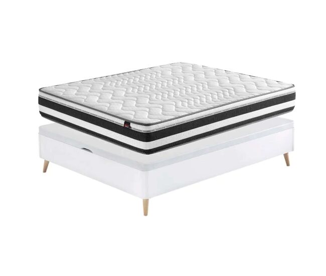 Pacote de descanso 135x190 cm composto por um colchão canapé e biografeno na cor blanche com pernas