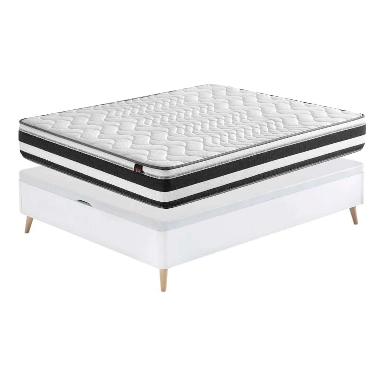 Pacote de descanso 150x190 cm composto por um canapé e colchão de biografeno na cor blanche com pernas