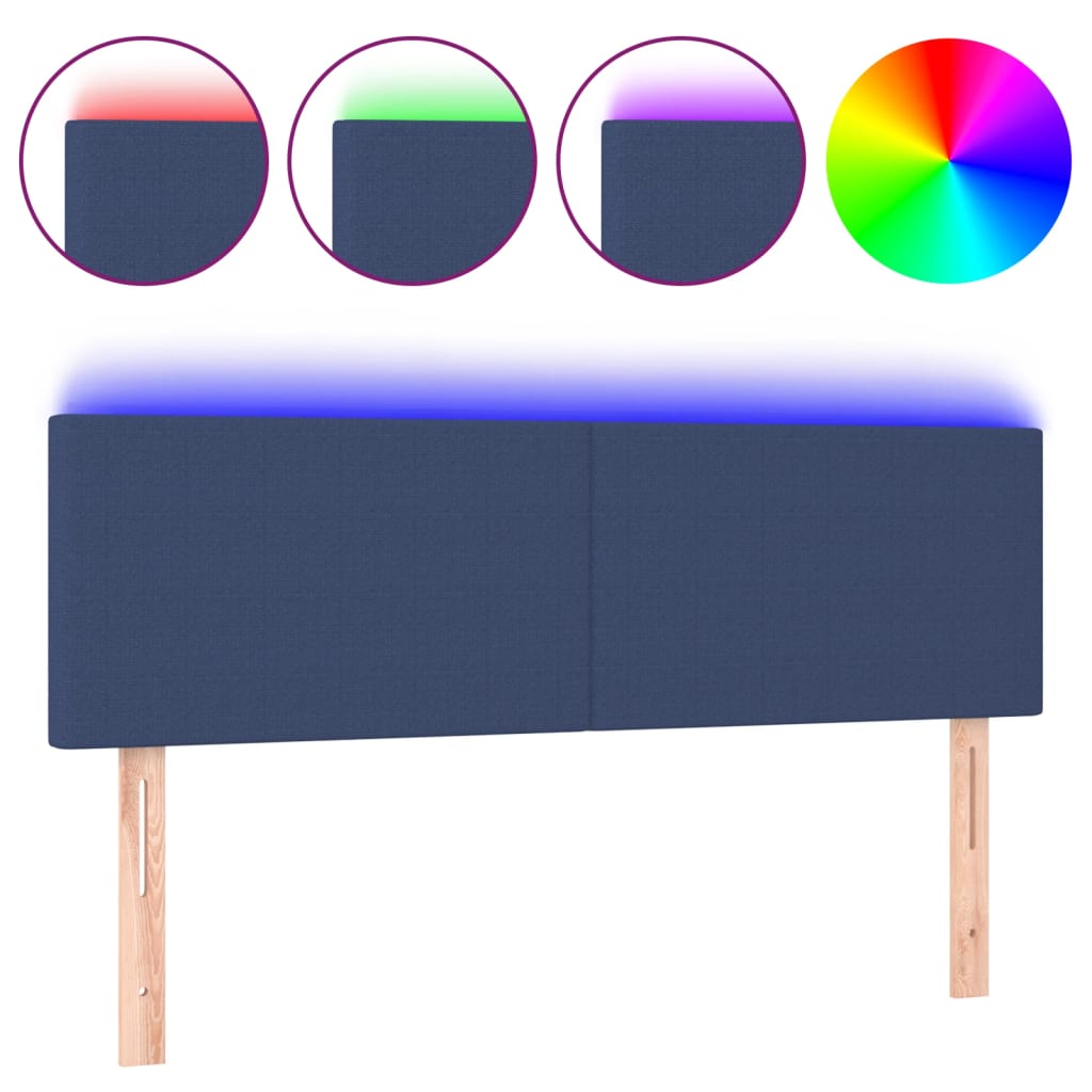 Vidaxl cabeceira de cama c/ luzes led tecido 144x5x78/88 cm azul