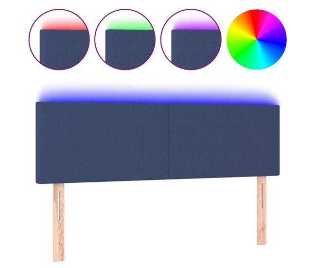 Vidaxl cabeceira de cama c/ luzes led tecido 144x5x78/88 cm azul