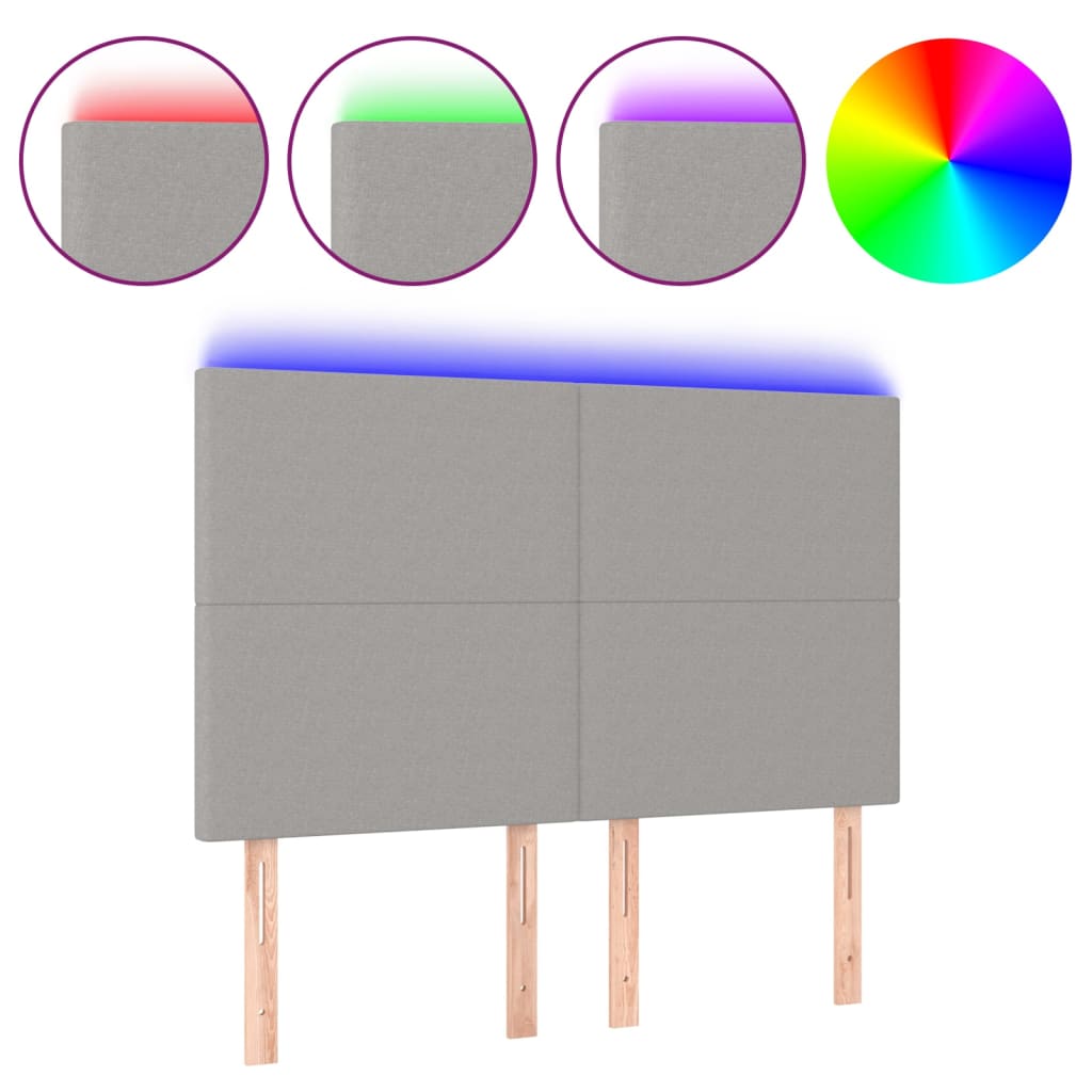 Vidaxl cabeceira cama c/ luzes led tecido 144x5x118/128cm cinza-claro