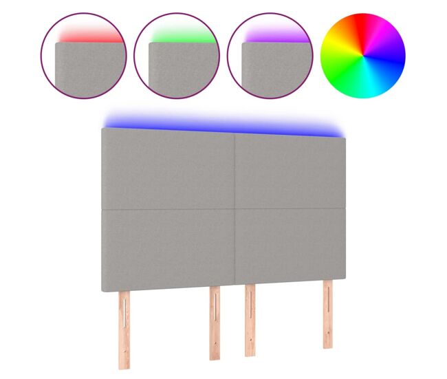 Vidaxl cabeceira cama c/ luzes led tecido 144x5x118/128cm cinza-claro