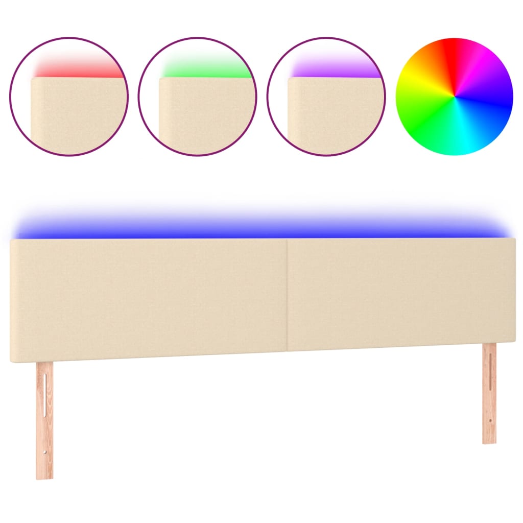 Vidaxl cabeceira de cama c/ luzes led tecido 200x5x78/88 cm cor creme