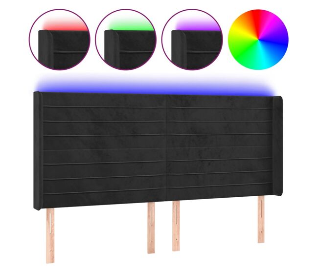 Vidaxl cabeceira de cama c/ luzes led veludo 183x16x118/128 cm preto