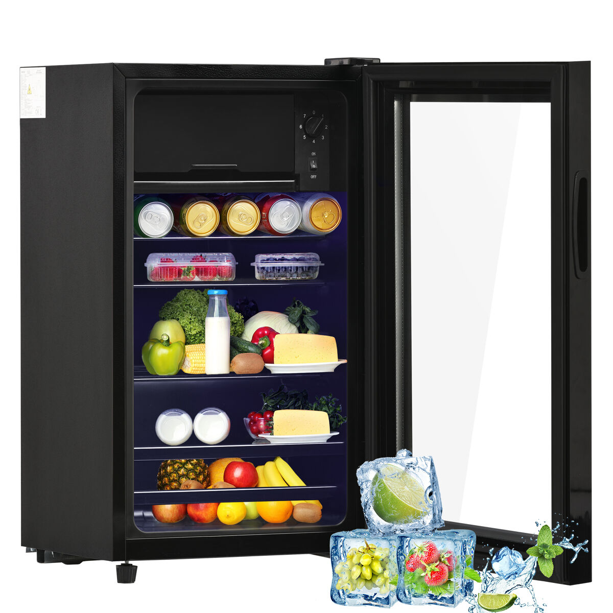 Frigorífico mini 71,6cm 76l de aço inoxidável com 1 porta e luz led,preto