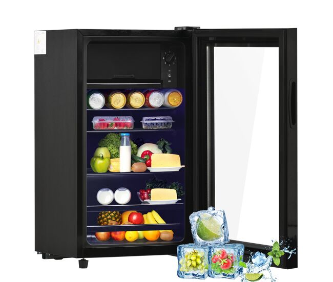 Frigorífico mini 71,6cm 76l de aço inoxidável com 1 porta e luz led,preto