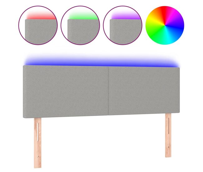 Vidaxl cabeceira de cama c/ luzes led tecido 144x5x78/88cm cinza-claro
