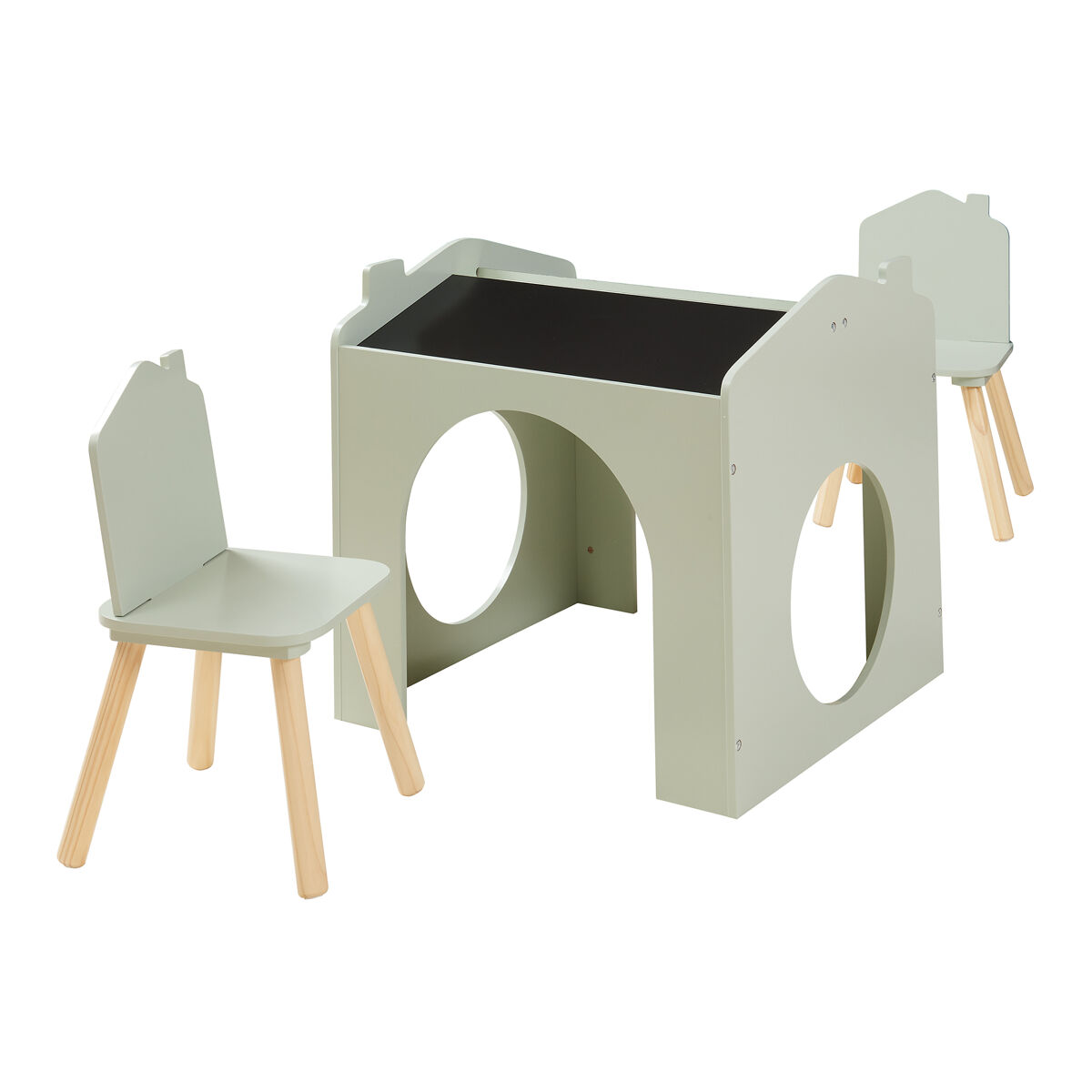 Conjunto de mesa para crianças romso com 2 cadeiras aspecto de casa verde [en.casa]