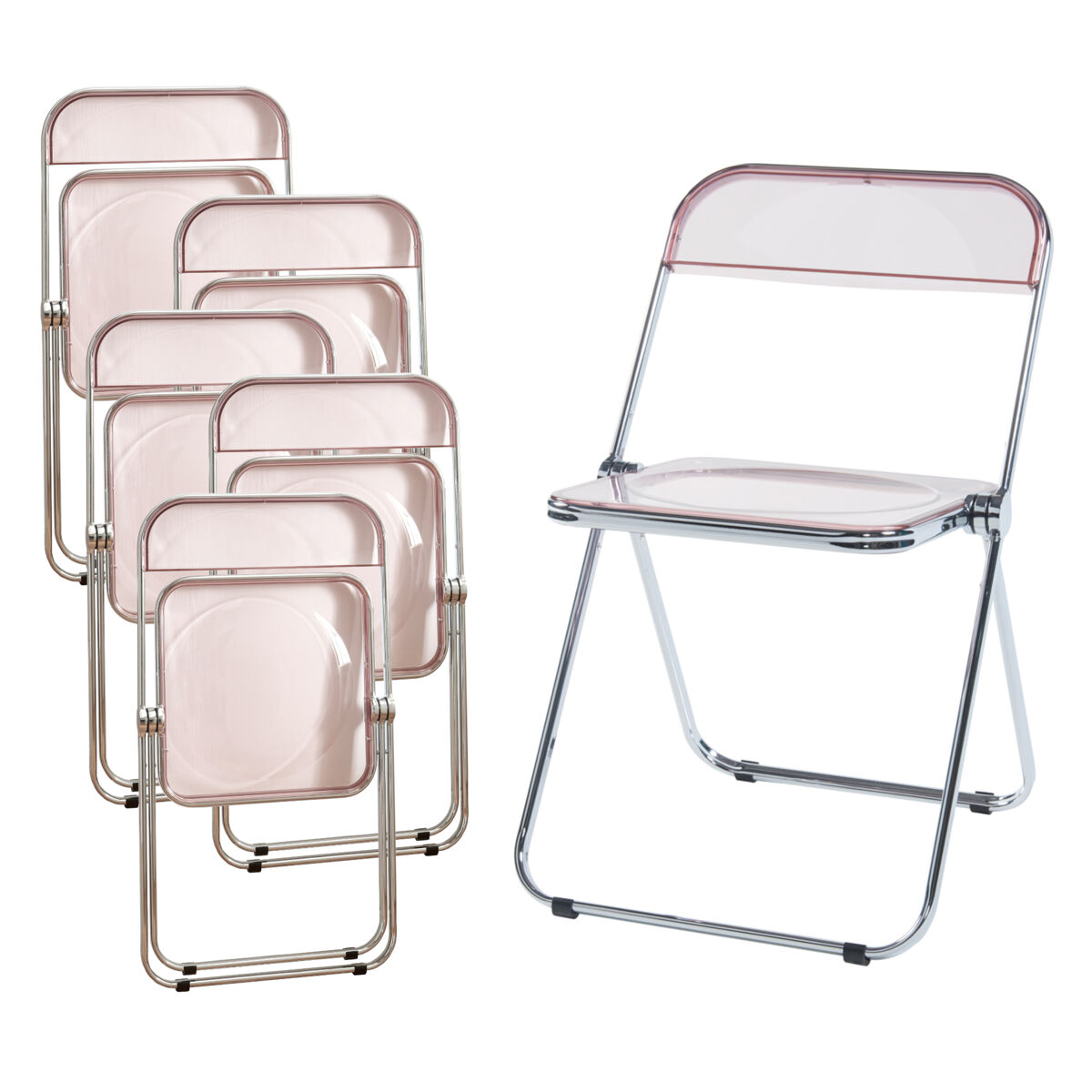 Conjunto de 6 cadeiras dobráveis pornainen aço transparente 74x46x47 cm rosa [en.casa]