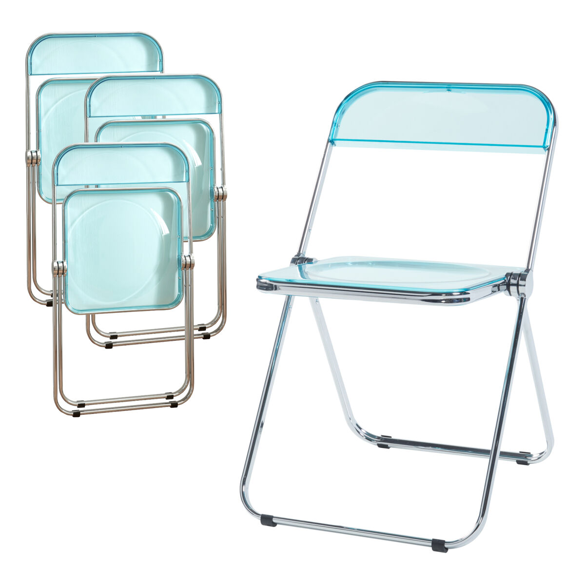 Conjunto de 4 cadeiras dobráveis pornainen aço transparente 74x46x47 cm azul claro [en.casa]