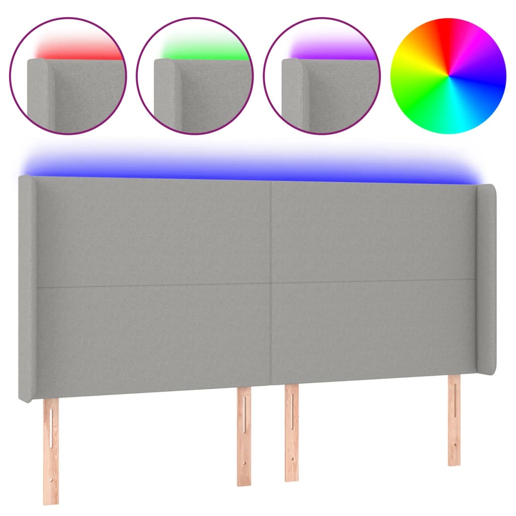 Vidaxl cabeceira cama c/ luzes led tecido 163x16x118/128cm cinza-claro