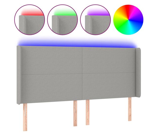 Vidaxl cabeceira cama c/ luzes led tecido 163x16x118/128cm cinza-claro