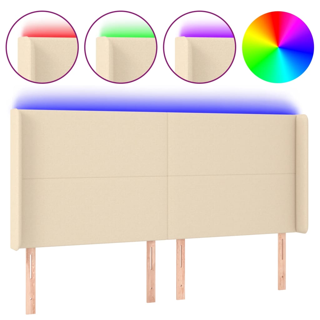 Vidaxl cabeceira cama c/ luzes led tecido 183x16x118/128 cm cor creme
