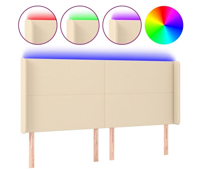 Vidaxl cabeceira cama c/ luzes led tecido 183x16x118/128 cm cor creme