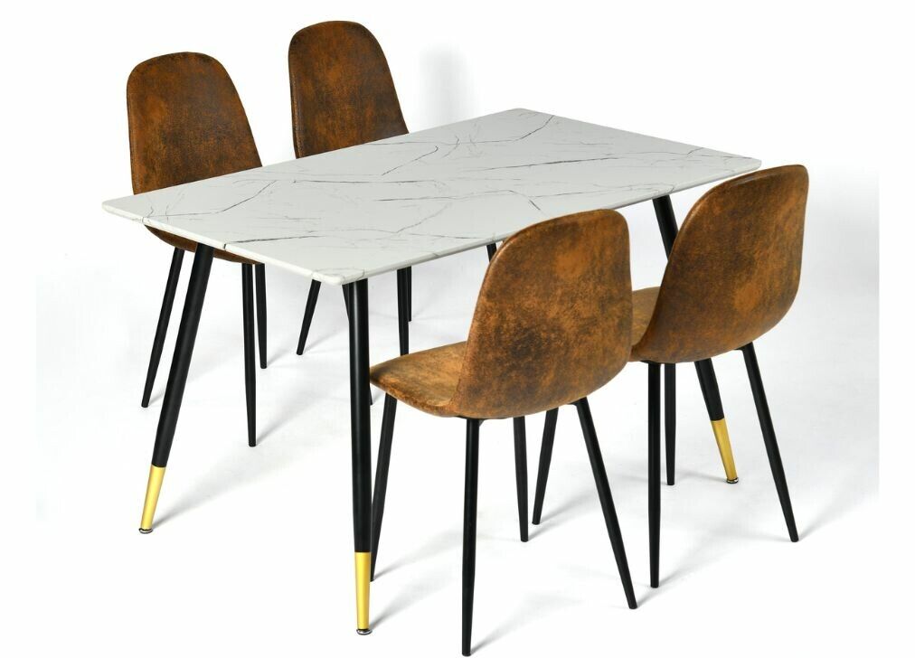 Conjunto de mesa em pedra brilhante e 4 cadeiras