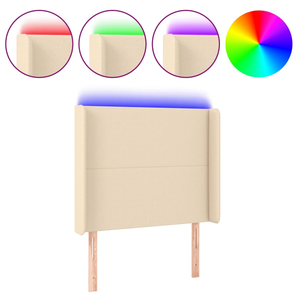 Vidaxl cabeceira de cama c/ luzes led tecido 93x16x118/128cm cor creme