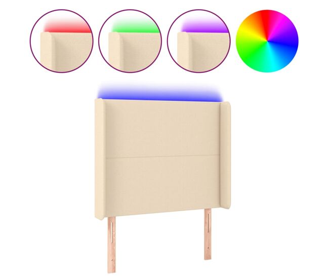 Vidaxl cabeceira de cama c/ luzes led tecido 93x16x118/128cm cor creme
