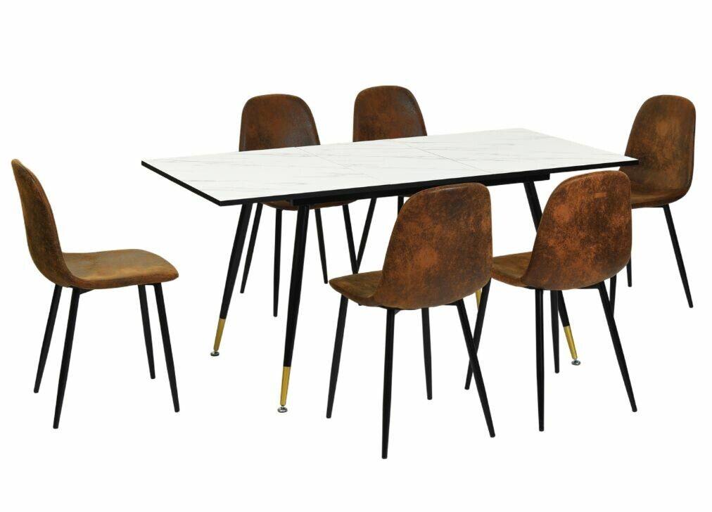 Conjunto de jantar com 6 cadeiras com efeito em pele