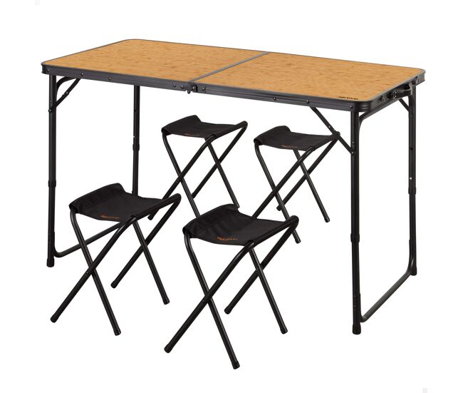 Aktive mesa dobrável 120x60 cm alumínio bambu com 4 bancos
