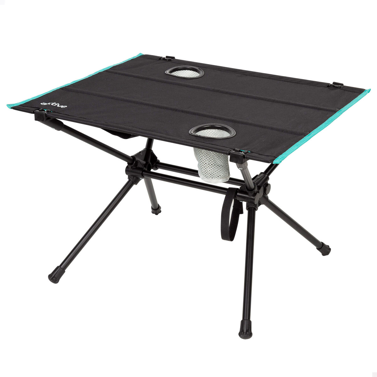 Aktive mesa de acampamento dobrável 62x56x42 cm com porta-copos