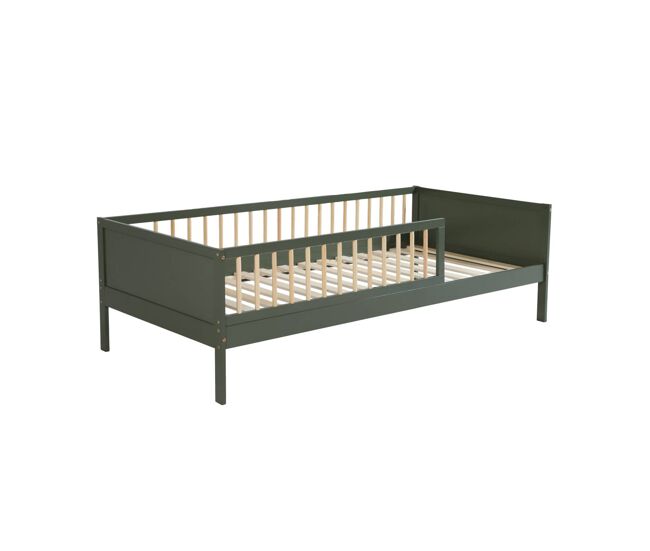 Cama infantil em pinho natural com ripas incluídas, elio, verde, 195x95.5x60 cm