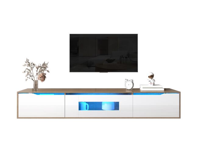 Móvel de tv 180cm de painel de partículas com luz led e portas,blanc+natural