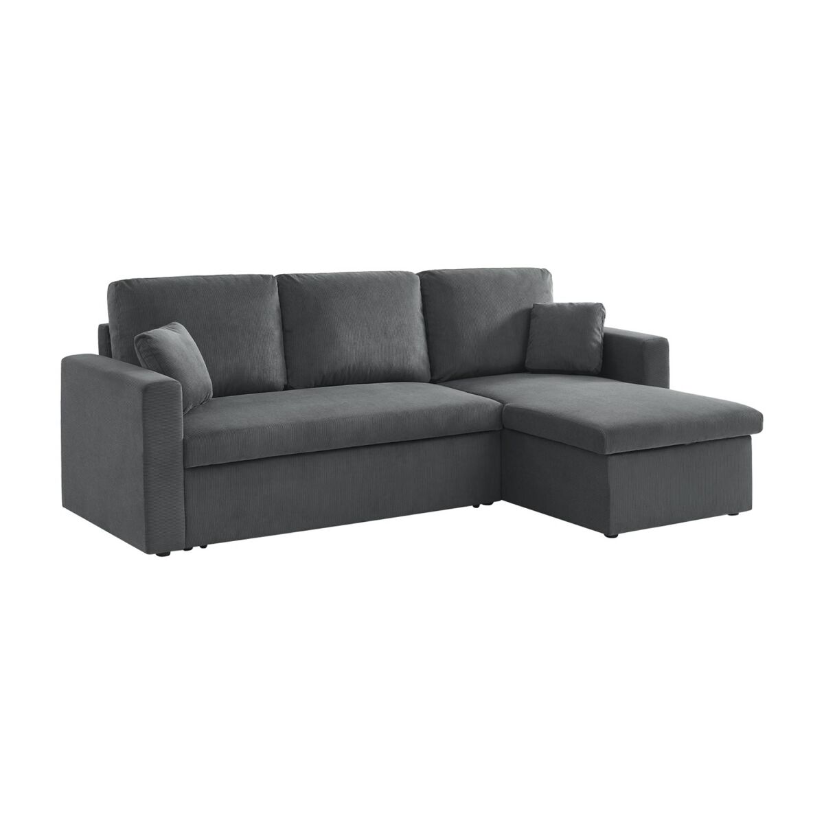 Sofá-cama de canto conversível de veludo canelado grosso de 3 lugares, ida veludo canelado, gris escuro, 219x84x68 cm
