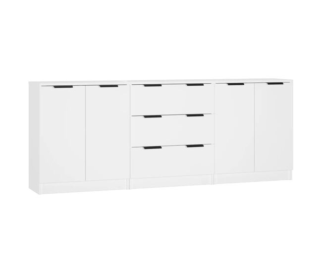 Vidaxl 3 pcs aparadores derivados de madeira branco