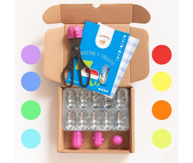 Kit básico la croquetera + pacote de utensílios multiuso em cor aleatória - 4 formas de massa intercambiáveis + pacote de 10 bandejas de armazenamento + livreto c