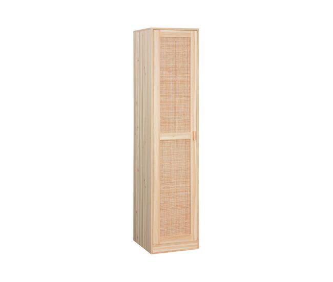 Armário para toucador em madeira e cana, 1 porta, 5 étagères, camargue, natural, 40x48x180 cm