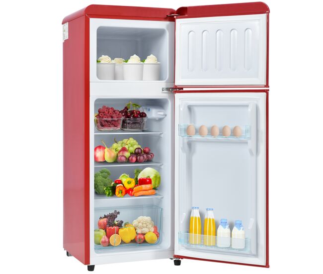 Frigorífico mini retro 105,5cm 92l de plástico com 2 portas e luz led,vermelho