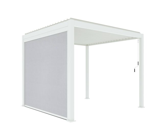 Pérgola bioclimática alumínio 3x3m v2 + 1 store 3m , triomphe 3x3m v2+ acessórios, branco, 301x301x250 cm