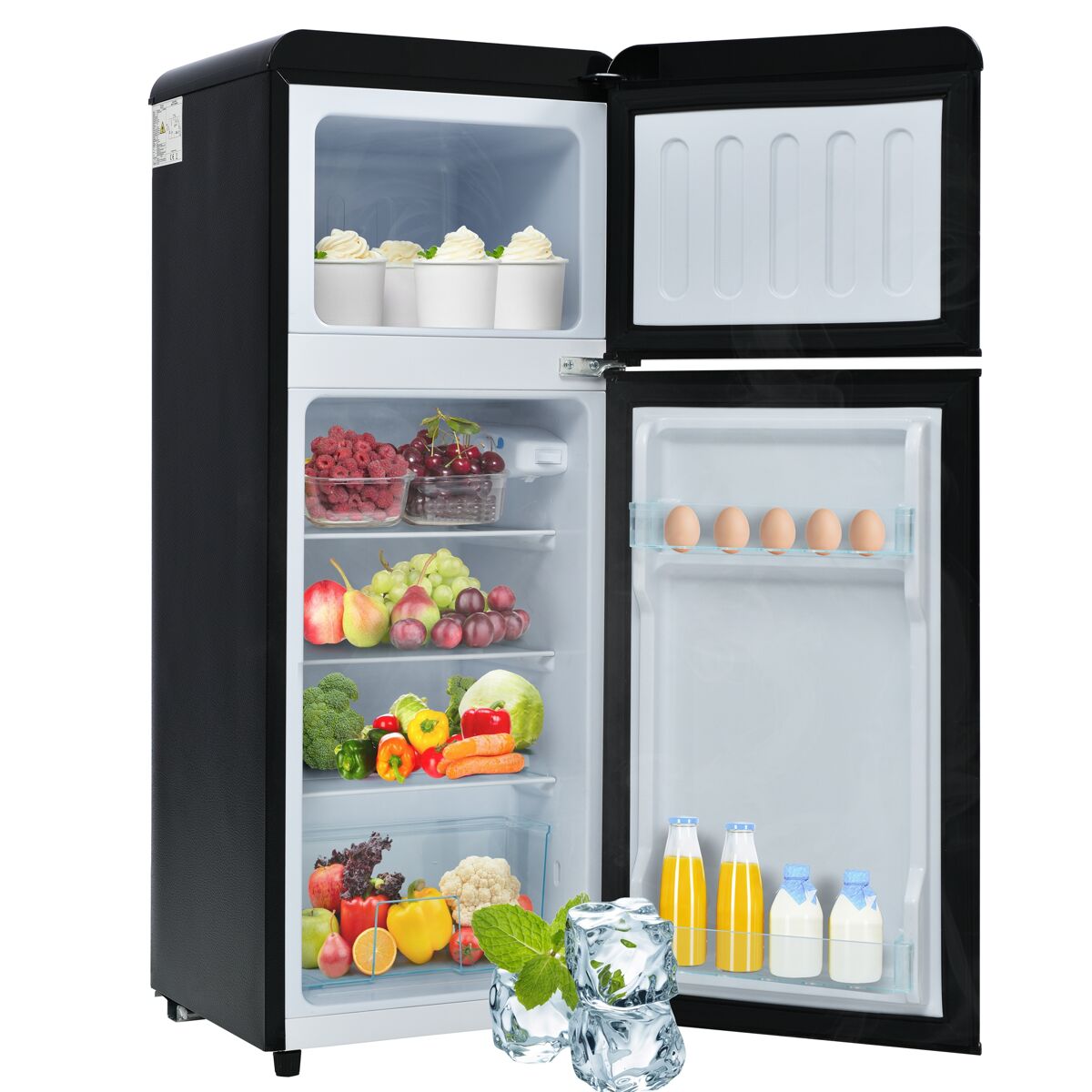 Frigorífico mini retro 105,5cm 92l de plástico com 2 portas e luz led,preto