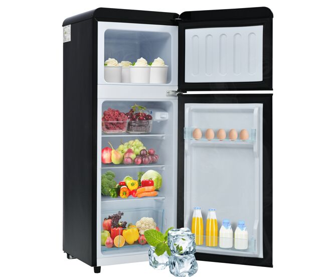 Frigorífico mini retro 105,5cm 92l de plástico com 2 portas e luz led,preto