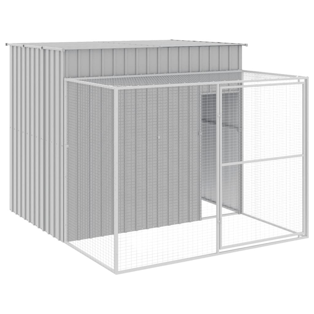 Vidaxl casota cães c/ parque 214x253x181 cm aço galvaniz. cinza-claro
