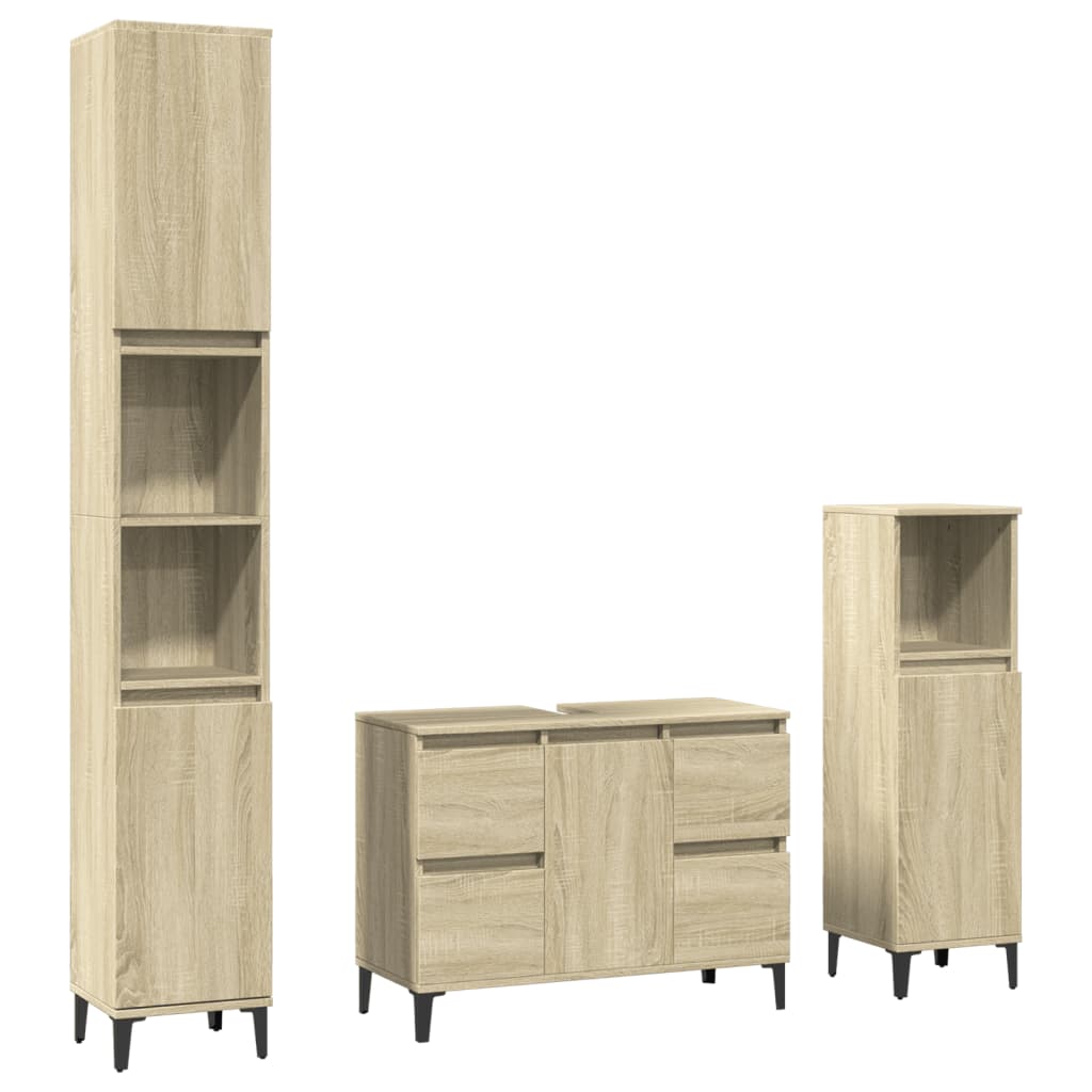 Vidaxl 3 pcs conj. móveis casa banho derivados madeira carvalho sonoma