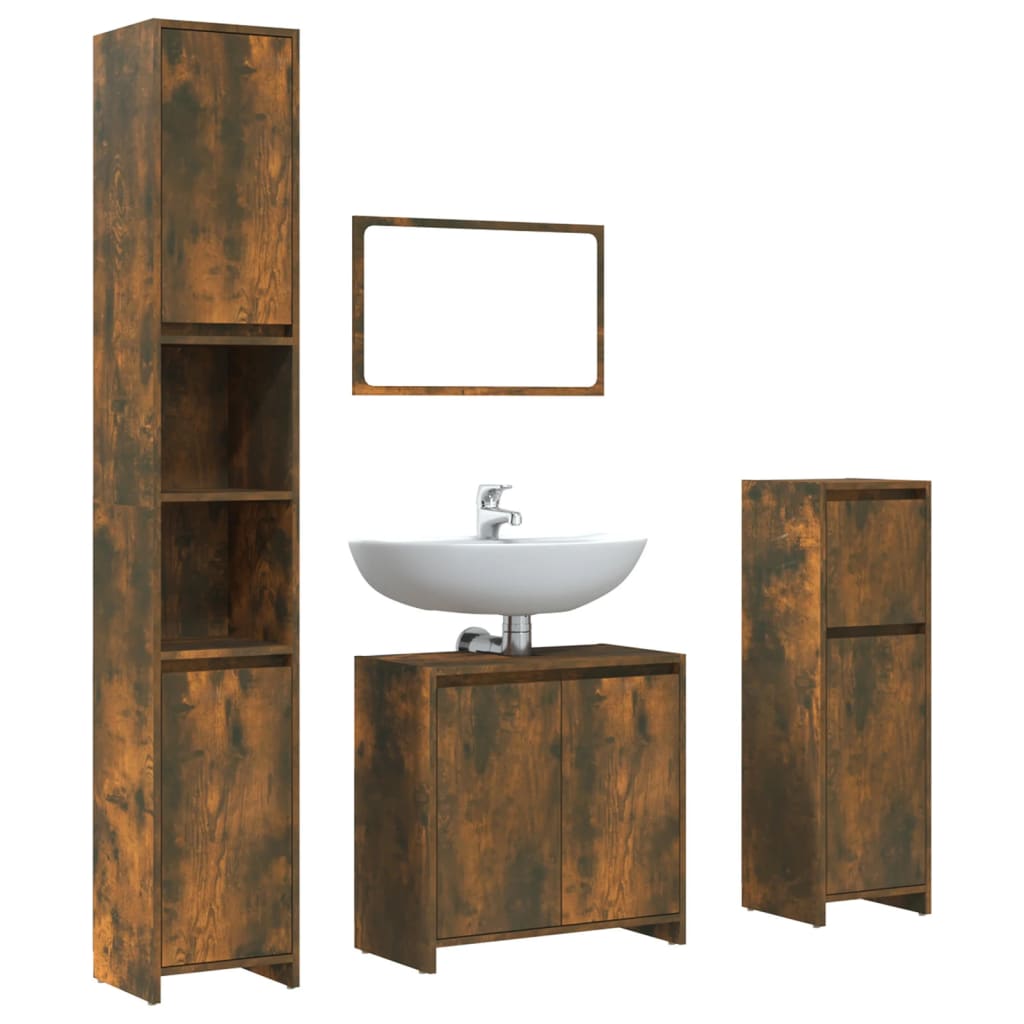 Vidaxl 4pcs conjunto de móveis wc derivados de madeira carvalho fumado