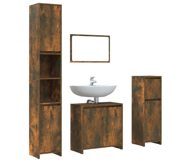 Vidaxl 4pcs conjunto de móveis wc derivados de madeira carvalho fumado
