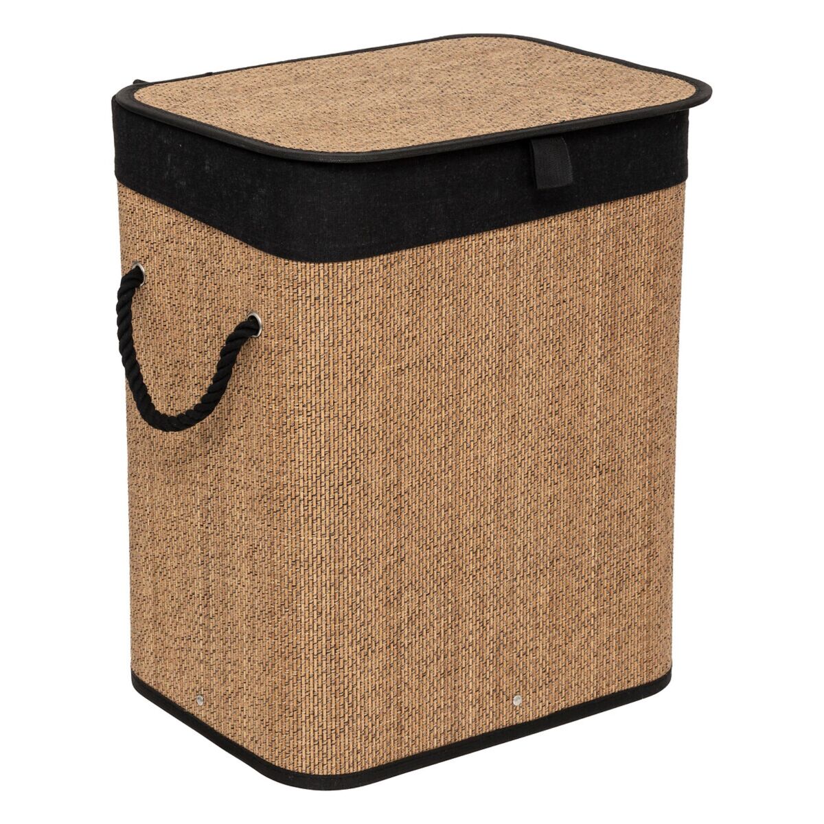 Cesto de roupa suja retangular 60 l bambu e tecido preto