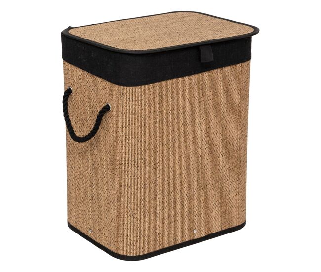 Cesto de roupa suja retangular 60 l bambu e tecido preto