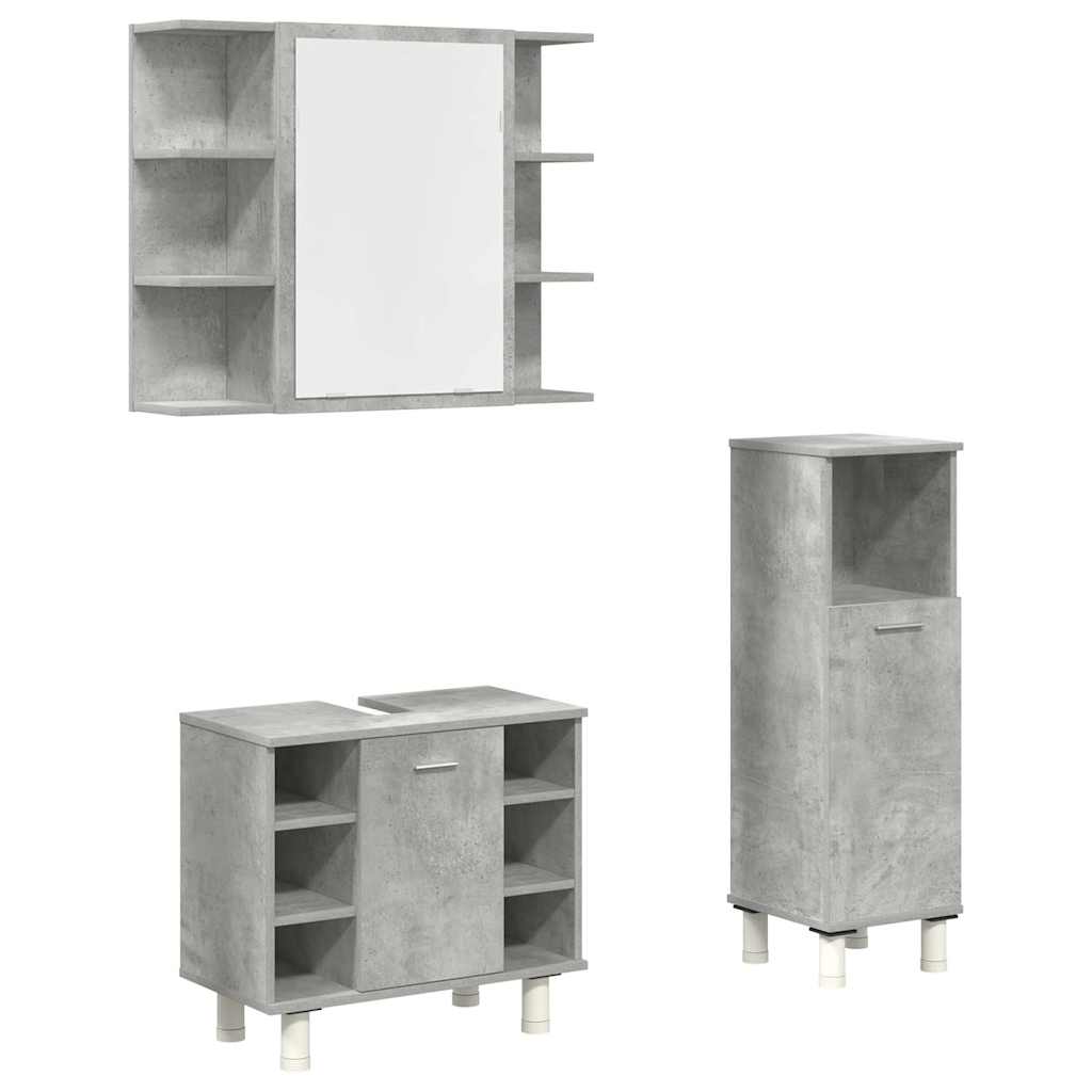 Vidaxl 3 pcs conj. móveis casa banho derivados madeira gris cimento