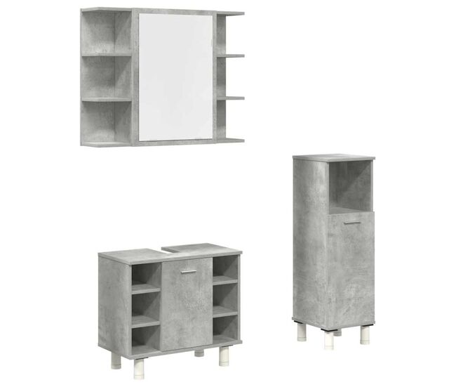 Vidaxl 3 pcs conj. móveis casa banho derivados madeira gris cimento