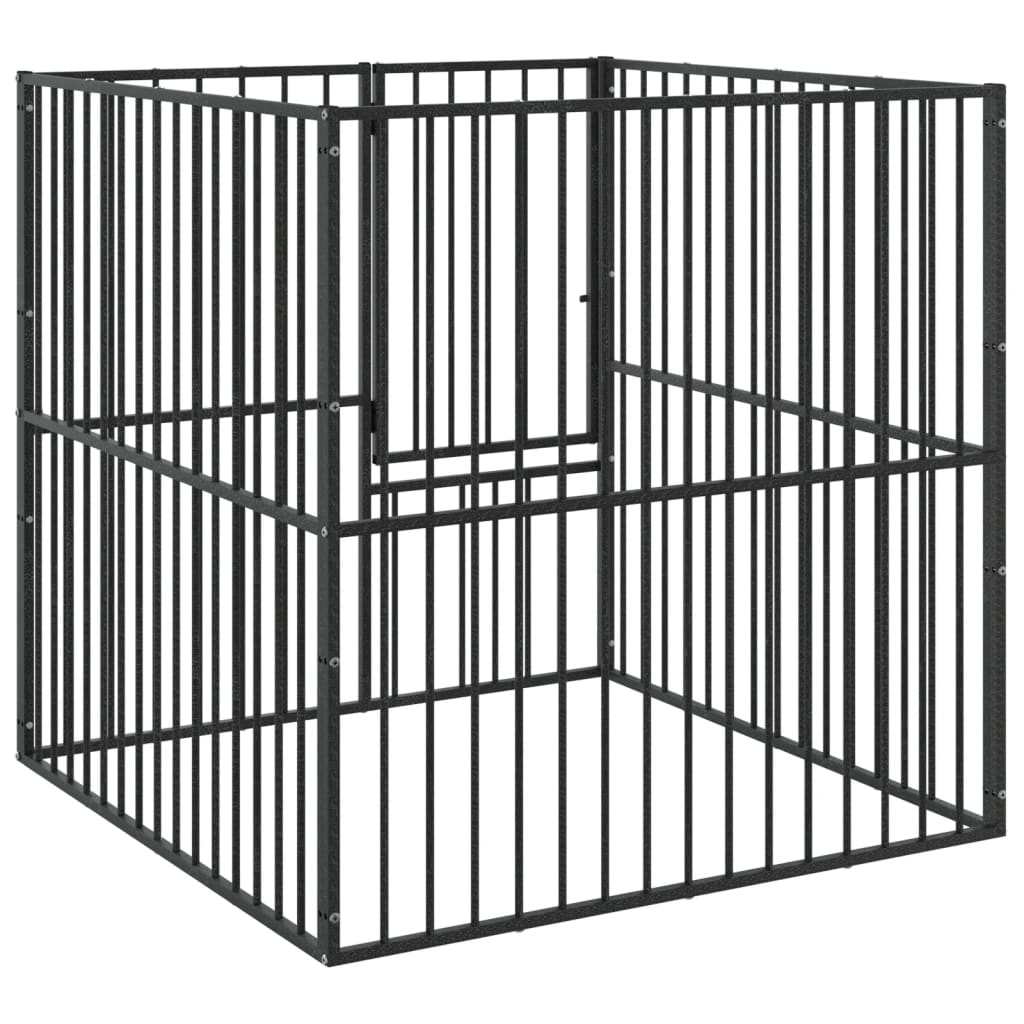Vidaxl parque para cães com 4 painéis aço galvanizado preto