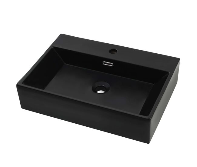 Vidaxl lavatório c/ abertura torneira cerâmica preto 60,5x42,5x14,5cm