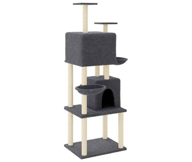 Vidaxl árvore p/ gatos c/ postes arranhadores sisal 180cm cinza-escuro