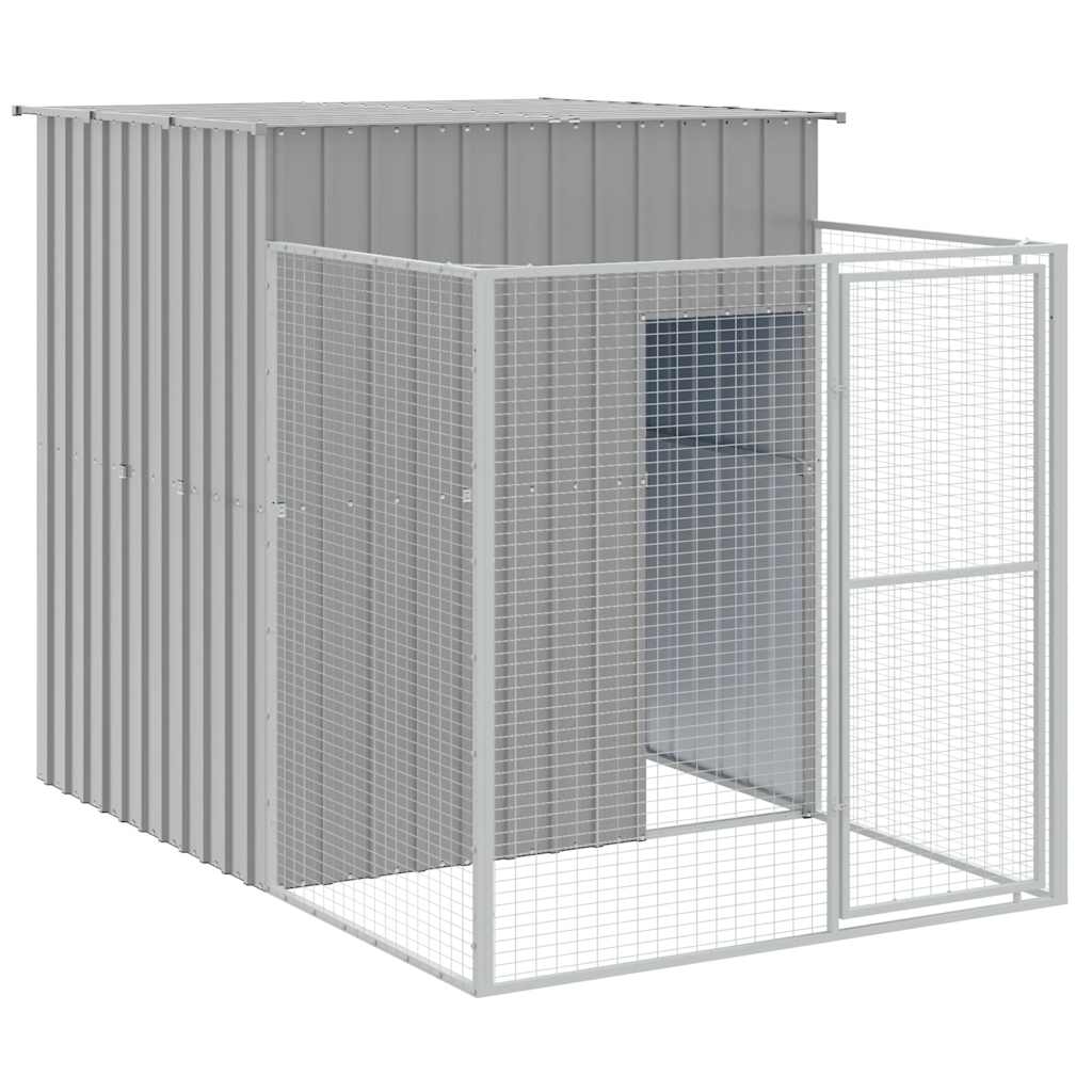 Vidaxl casota para cães com parque aço galvanizado cinzento-claro